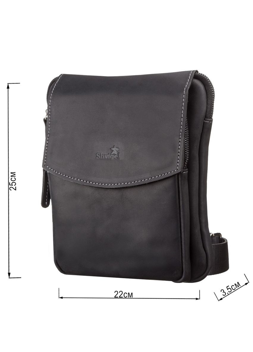 Чоловіча шкіряна сумка через плече компактний месенджер із натуральної шкіри чорний 22*25*3,5 см Shvigel (329146412)