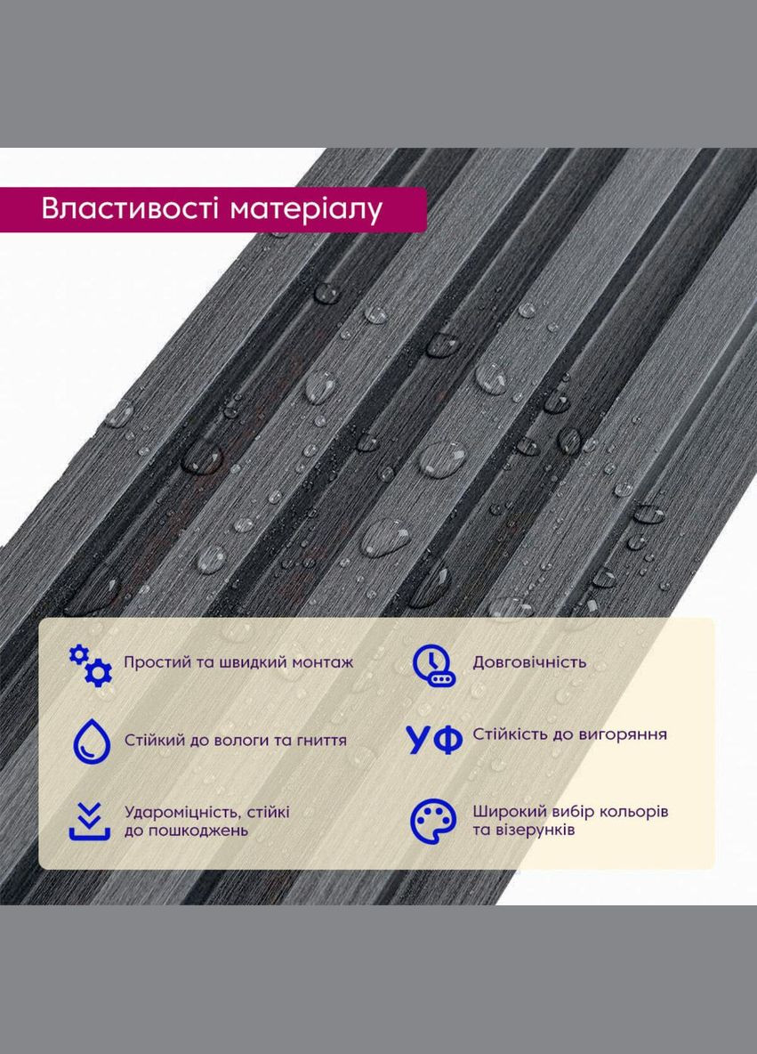 Декоративная стеновая рейка графит 3000*160*23мм (D) SW-00001529 Sticker Wall (300242219)