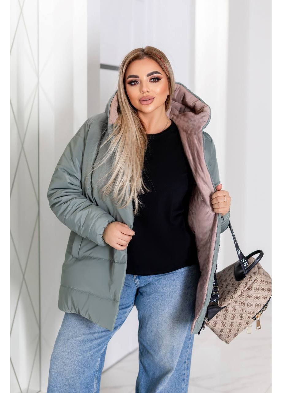 Оливкова зимня жіноча зимова куртка з утеплювачем синтепон 250 — заміри в описі куртка-пальто DK/DL Мода без кордонів