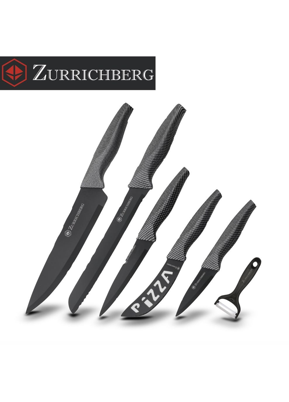 Набір ножів 5+1 предметів з нержавіючої стали RED COLOR CARBON ZBP7401R Zurrichberg комбінований,