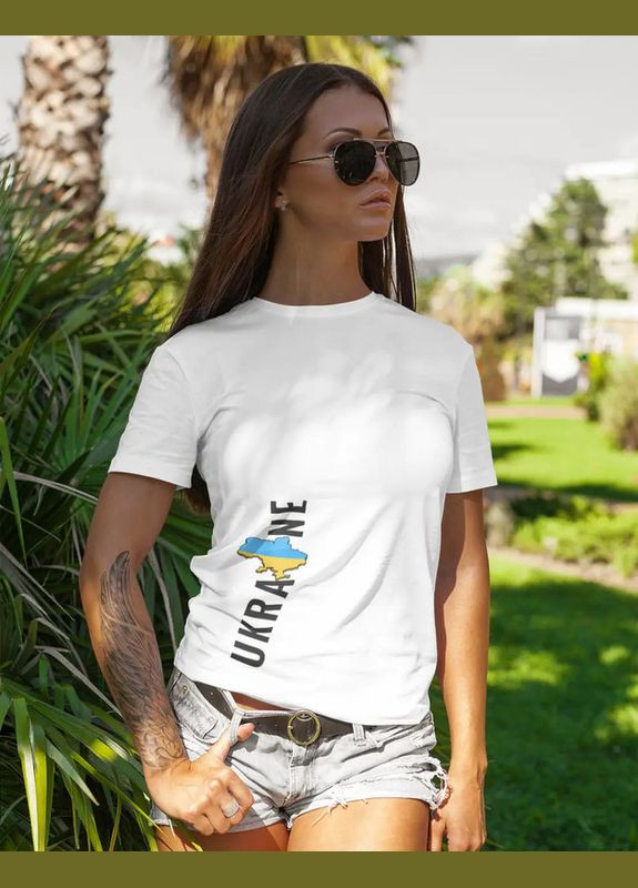 Белая летняя принтованая женская футболка с надписью "ukraine" 44 с коротким рукавом Mishe 11000011