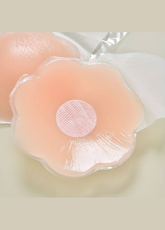 Бежевий силіконові наклейки багаторазові накладки на груди квіточок 2 шт. Lesko