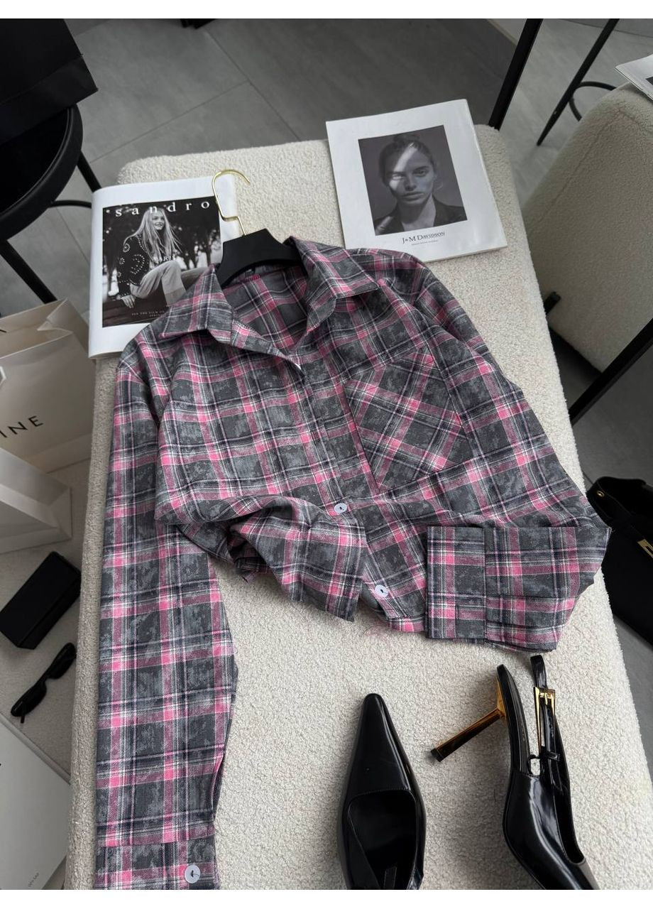 Бледно-розовая повседневный рубашка в клетку GD/GL Модний простір с длинным рукавом