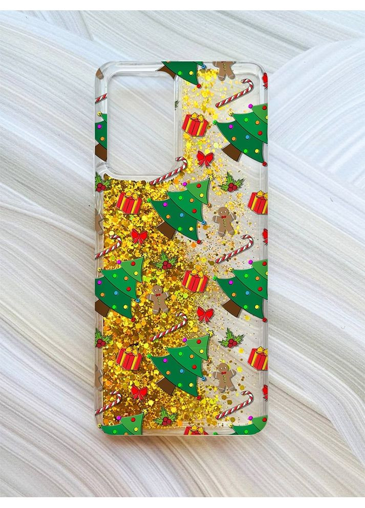 Чохол з плаваючими блискітками для Xiaomi Redmi Note 10 Pro/10 Pro Max Золотий Різдвяний фон (принт 185) CASE CONTROL (362963777)