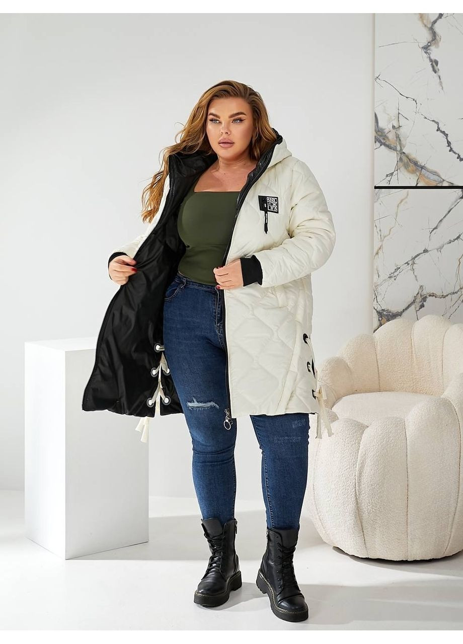 Молочна зимня зимова куртка жіноча батал молочного кольору, утеплена, з капюшоном і стьобаним візерунком Bonita Куртка