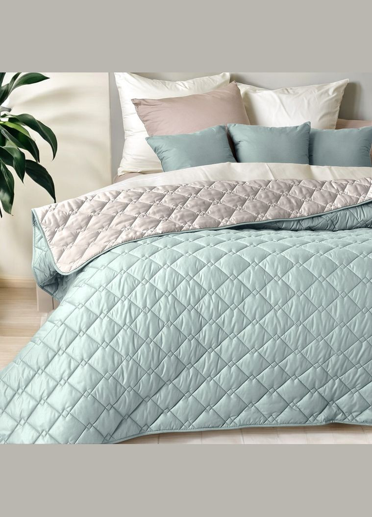 Двухстороннее покрывало Стиль Cube 180х210 см с антиаллергенным волокном, мята/св. серый (8-32404*007) IDEIA (311226022)