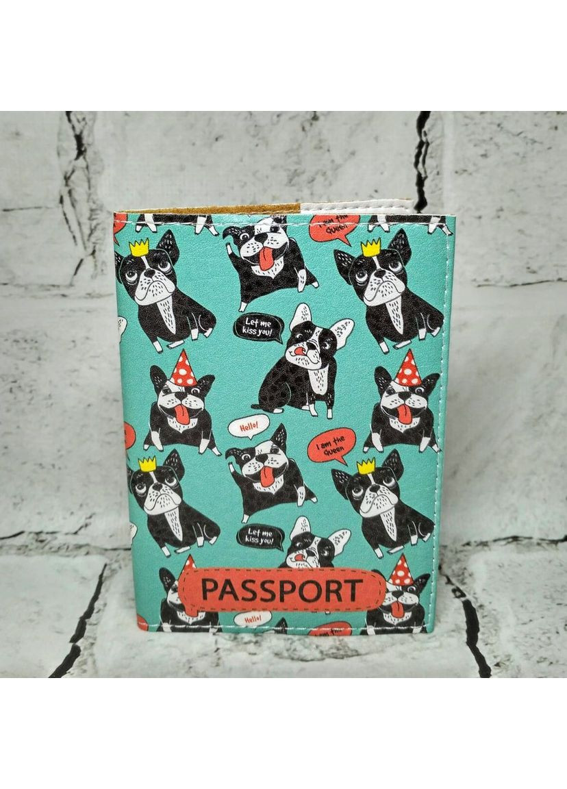 Обкладинка для паспорта екошкіра Бульдог 9,5х13,5 см Блакитна PASSPORTY (352198484)