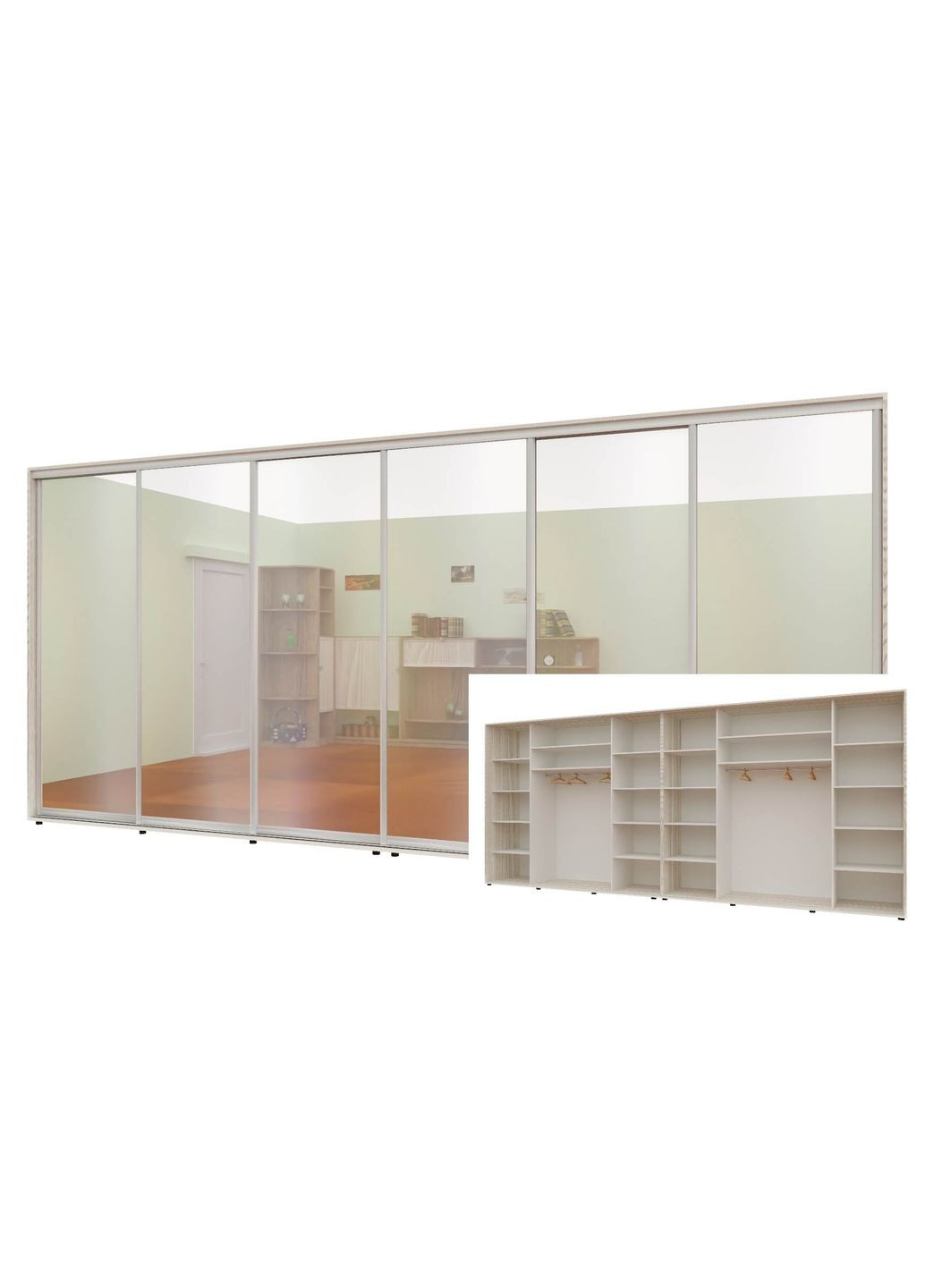 Шафа-купе шестидверна 480*60*210 см Дуб Білений 6 дверей Дзеркало Максі Комфорт Меблі (360431768)