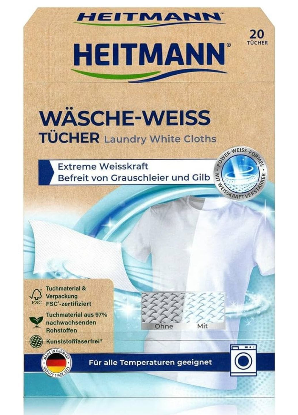 Отбеливающие салфетки для стирки Wasche-Weiss Tucher 20 шт HEITMANN (317246556)