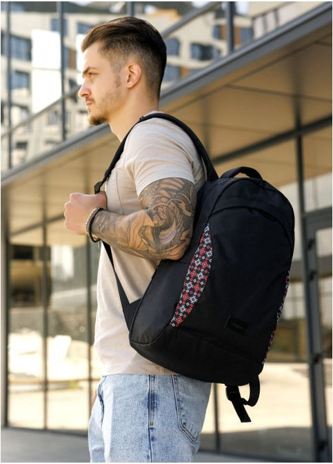 Чоловічий тканинний рюкзак з відділенням під ноутбук Чорний з принтом (11450281346) Sambag (360965546)