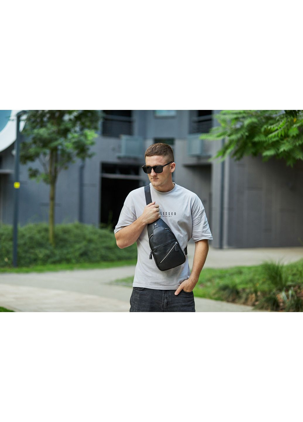 Мужская сумка-слинг кожаная черная 7579 Tiding Bag (336551867)