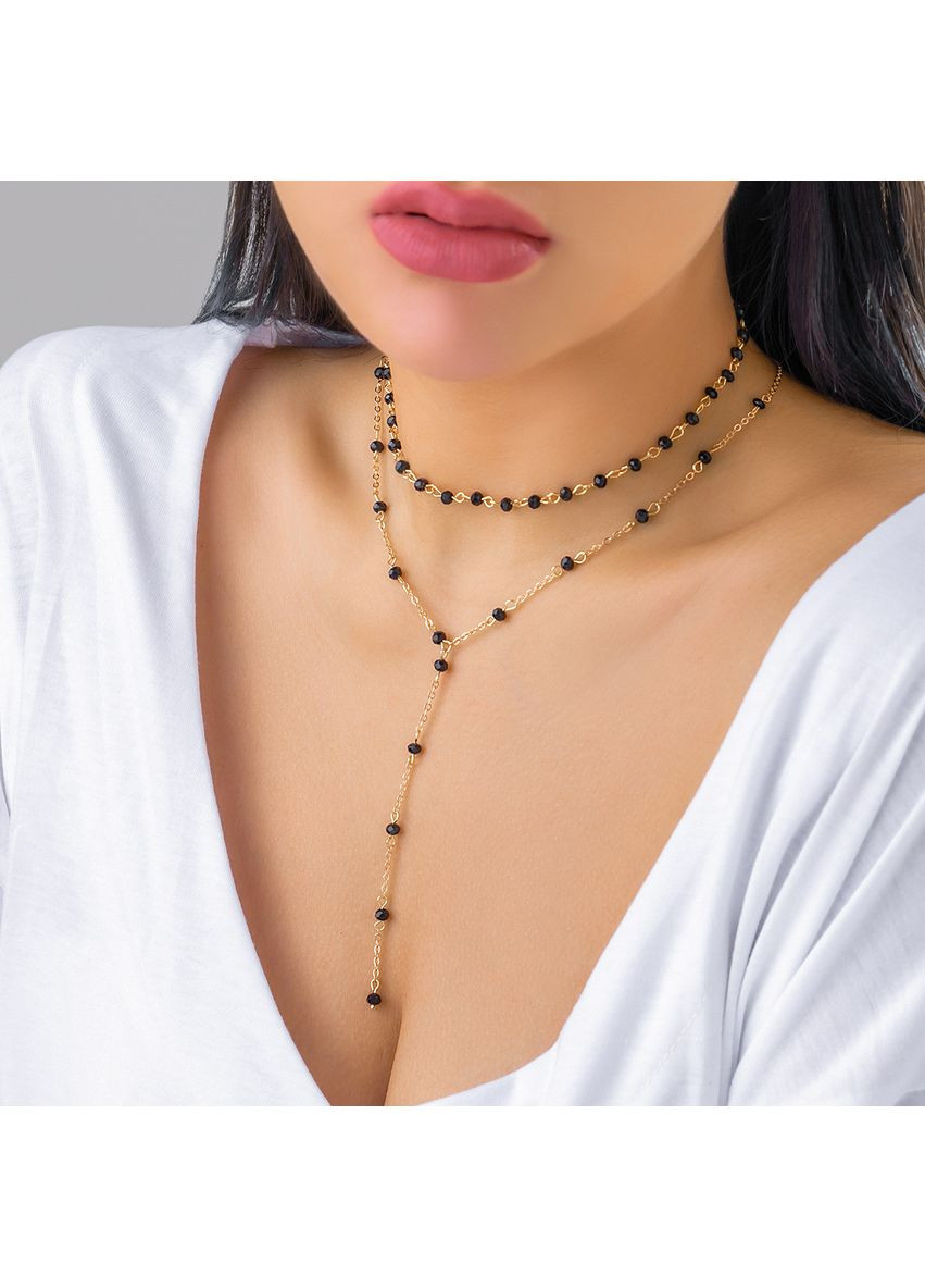 Стильне багатошарове кольє-краватка, ланцюжок із чорними кульками, намисто "Rumba" China (367838037)