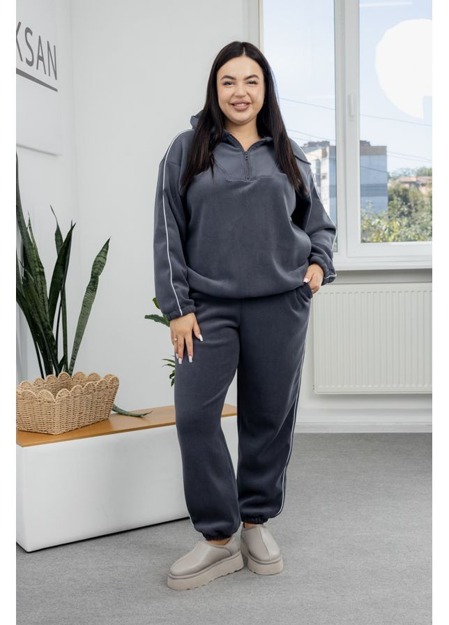 Спортивний жіночий костюм на кожен день з худі капюшоном джогери зимовий утеплений 25.2777 50( ) Темно сірий AKSAN (361791117)