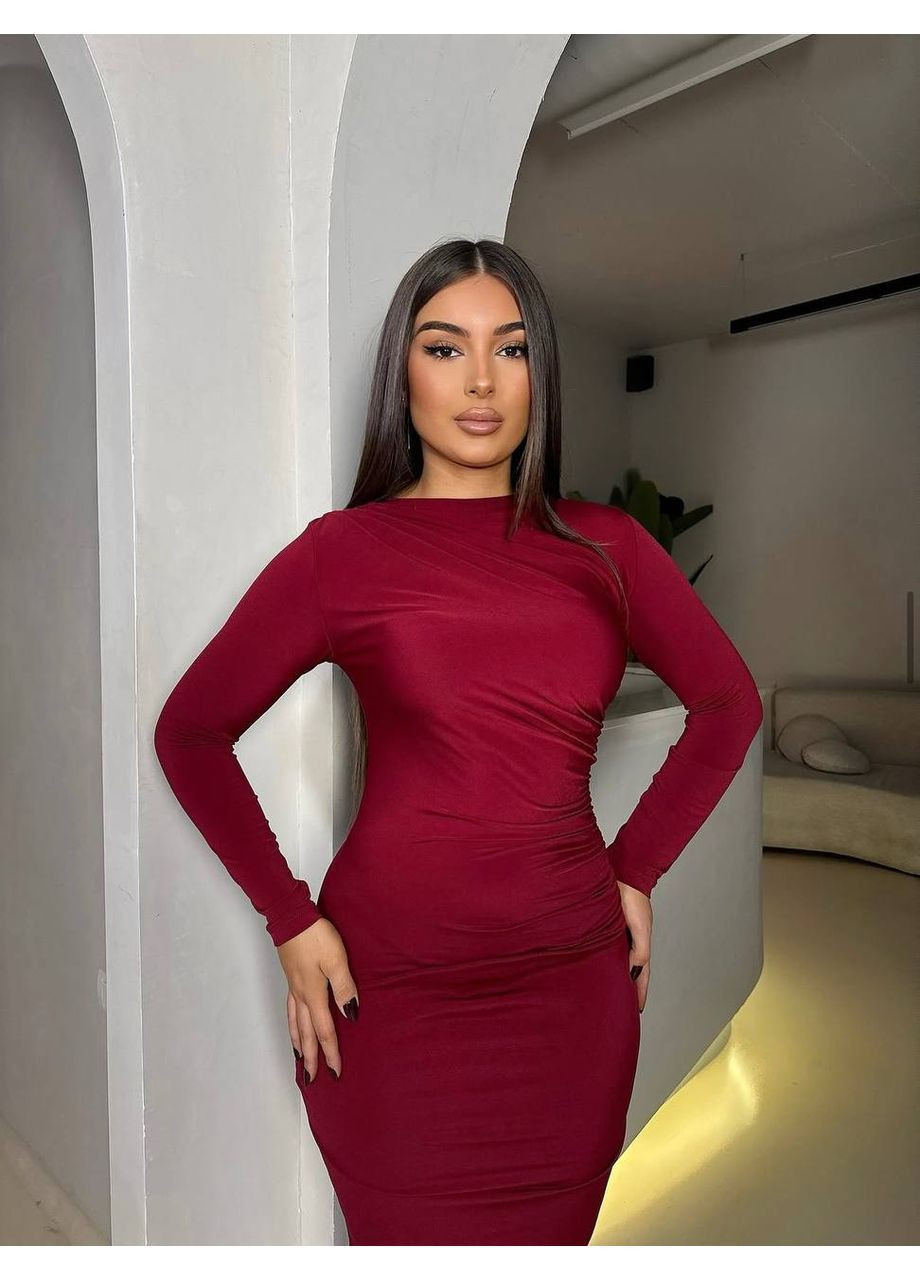 Бордовое праздничный, коктейльное, повседневный, вечернее, кэжуал женское платье силуэтная FINO Mode