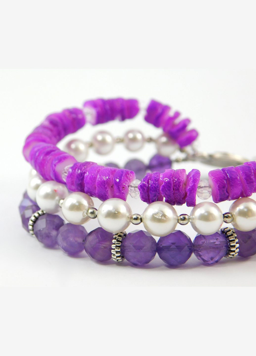 Браслет "Три цвета" Аметист, Майорка, Ракушки 15 Fursa fashion (322313253)