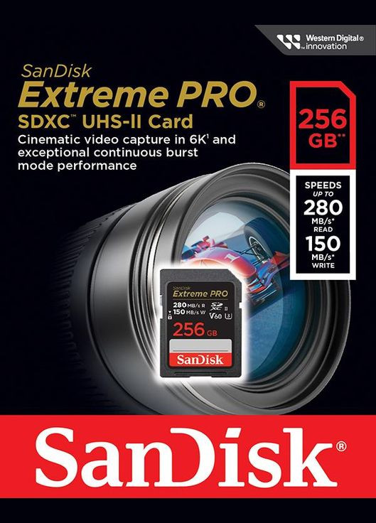 Карта памяти SD 256GB C10 UHS-II U3 R280/W150MB/s Extreme Pro V60 SanDisk (322843503)