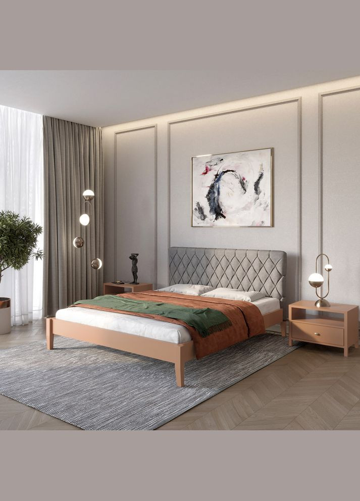 Полуторне дерев'яне ліжко Венеція ДК (RAL8025)/Аляска 93 (Сірий) 120х200 см Mebigrand (366088100)