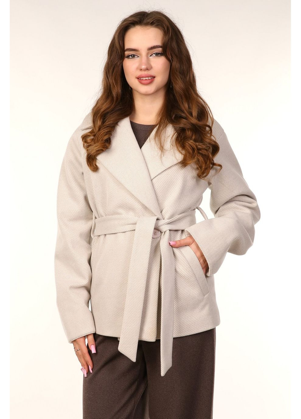 Молочне демісезонне Пальто жіноча 146 діагональ молочний Актуаль