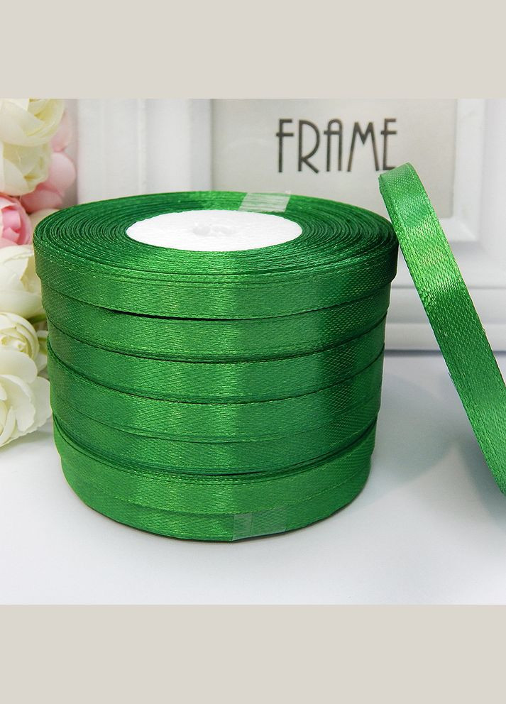 Стрічка атласна однотонна, 0,6 см (рулон), №19 зелена No Brand (340485994)