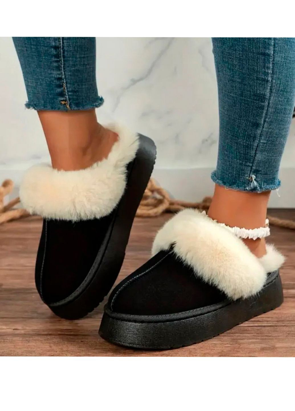 Жіночі тапочки Уггі чорні на платформі. No Brand (303933763)