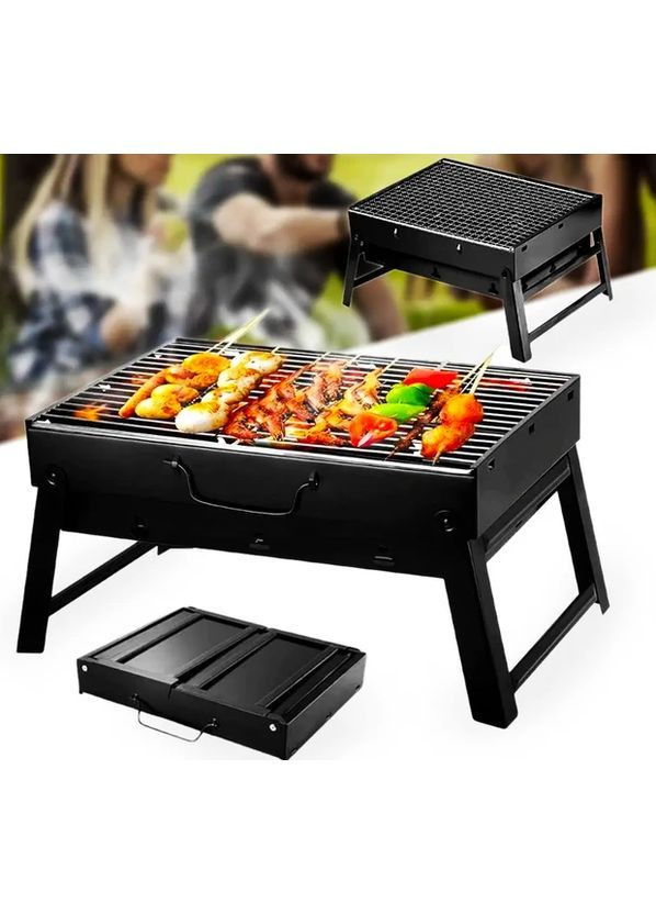 Портативный мангал Portable Grill, складной, 35×27×20 см, решетка в комплекте, черный No Brand - (365263602)