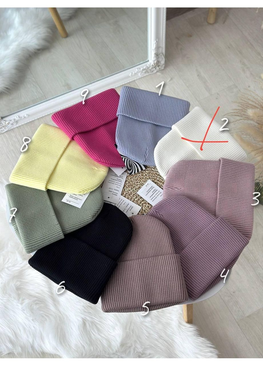 Шапка жіноча базова з невисокой лопаткой. Шапка в’язана з подвійним відворотом жіноча No Brand (362917700)