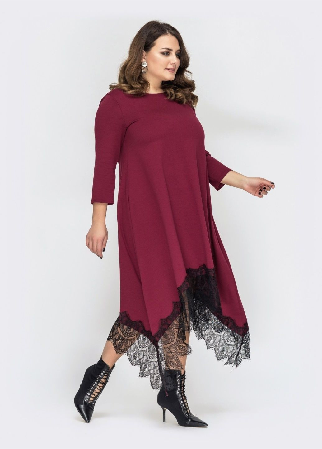 Бордова вечірня бордове сукня батал з гіпюром і асиметричним низом силуетна Dressa