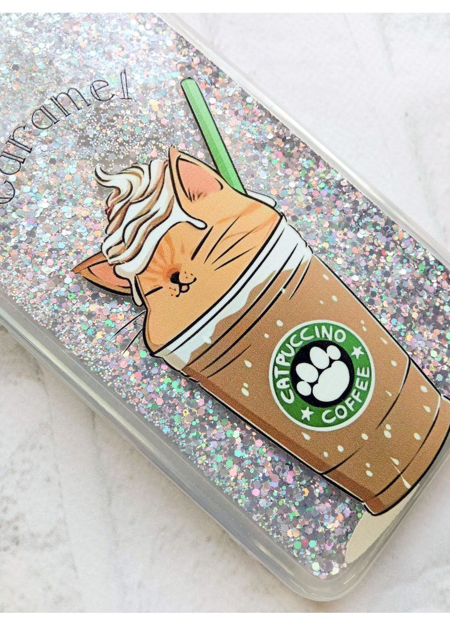 Чехол с плавающими блестками на Xiaomi Redmi Note 8 Pro Капучино котик (принт 97) CASE CONTROL (360692587)