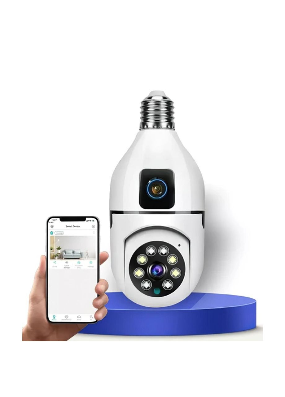 Смарт-камера в форме лампочки Wi-Fi IP-камера видеонаблюдения поворотная с 2 объективами в патрон E27 до 6 МП (S447) No Brand (361161979)