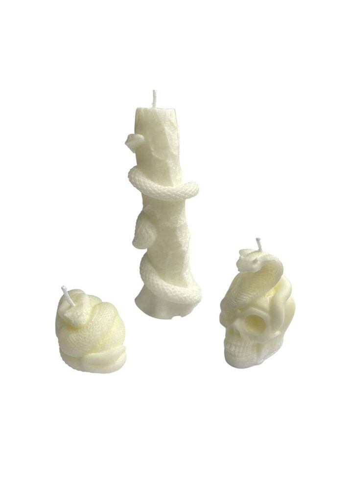 Подарунковий набір з 3 свічок у вигляді черепа та змій, колір білий (TA0169) No Brand (368293908)