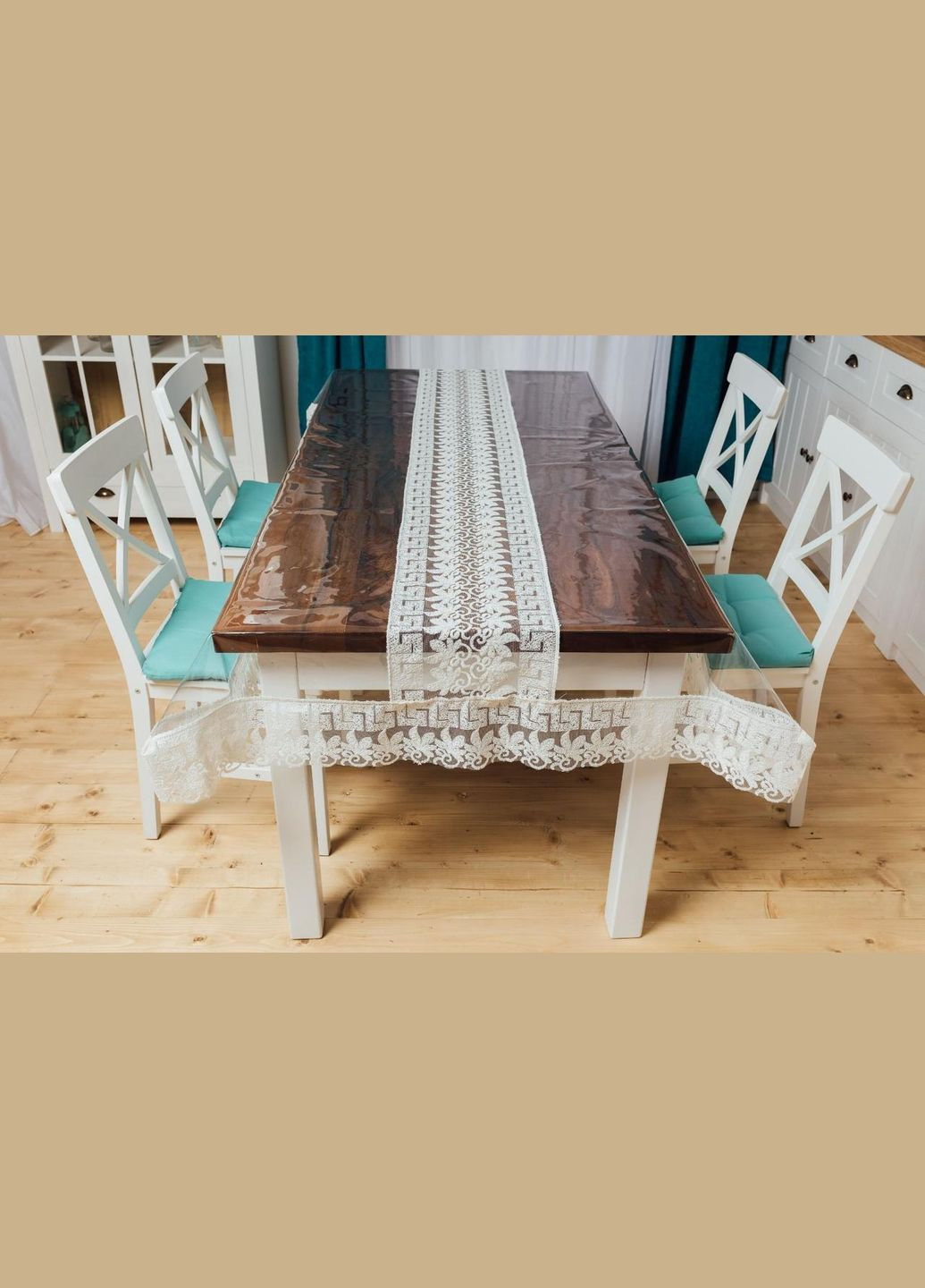 Силиконовая Скатерть Молочный Версаче Кружево 180x100см Royal House (315144245)
