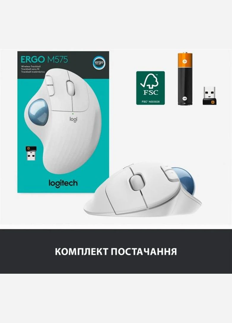 Мышь Bluetooth Ergo M575 White (910-005870) Logitech (314776450)