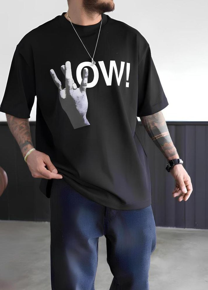 Черная футболка с дтф принтом (оверсайз) No Brand