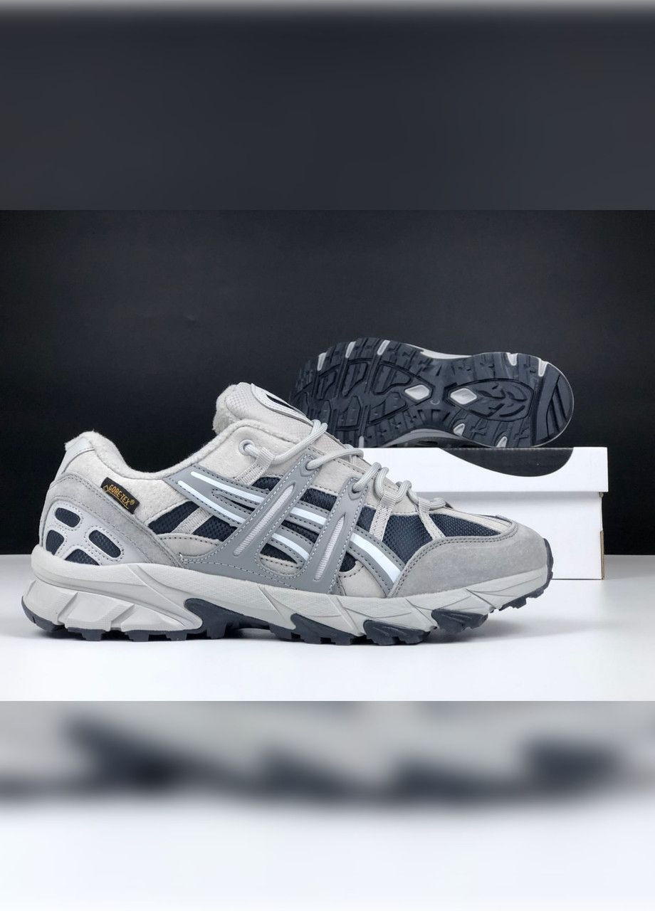 Серые зимние серые с темно синим осень-зима мужские кроссовки No Brand