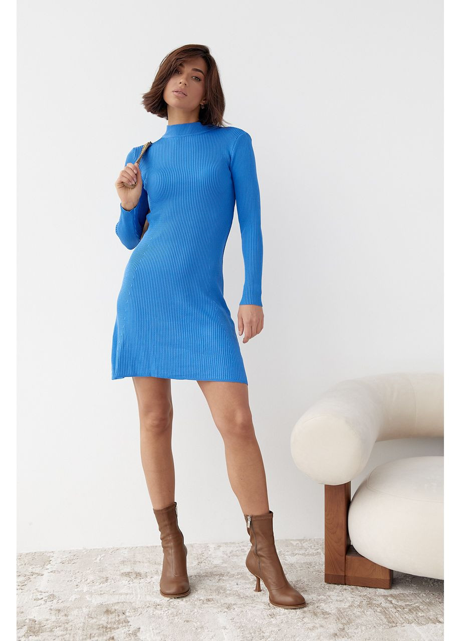 Синее повседневный базовое платье мини в рубчик силуэтная Byron однотонное