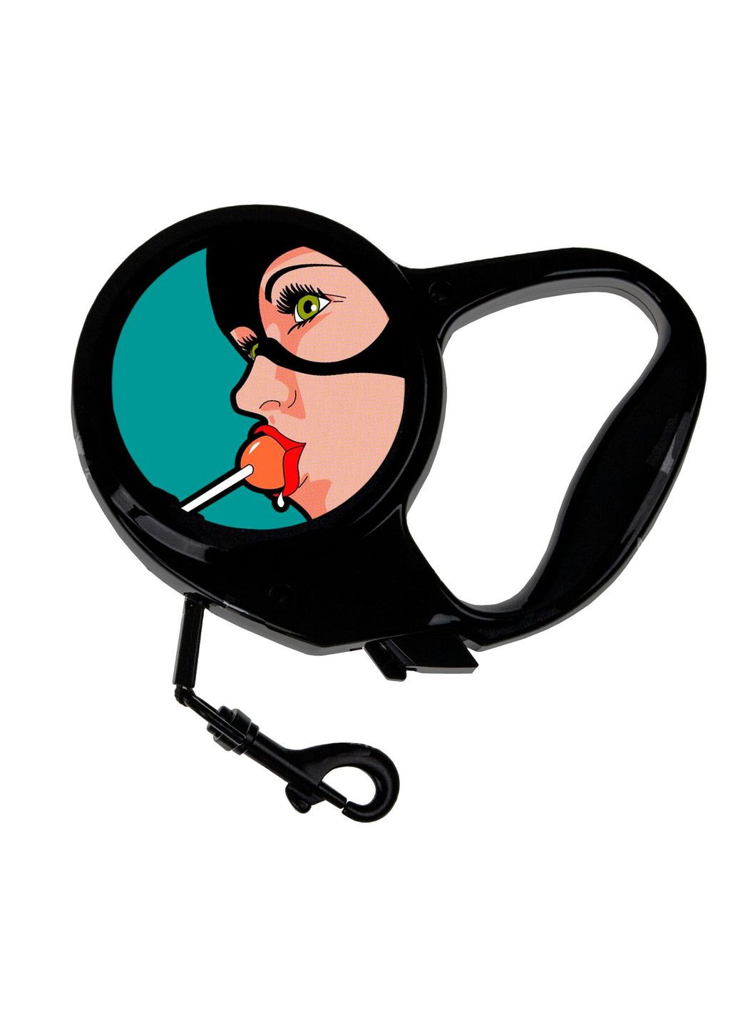 Повідець-рулетка для тварин із принтом жінка-кішка та чупа-чупс 3 м чорний No Brand (309153817)