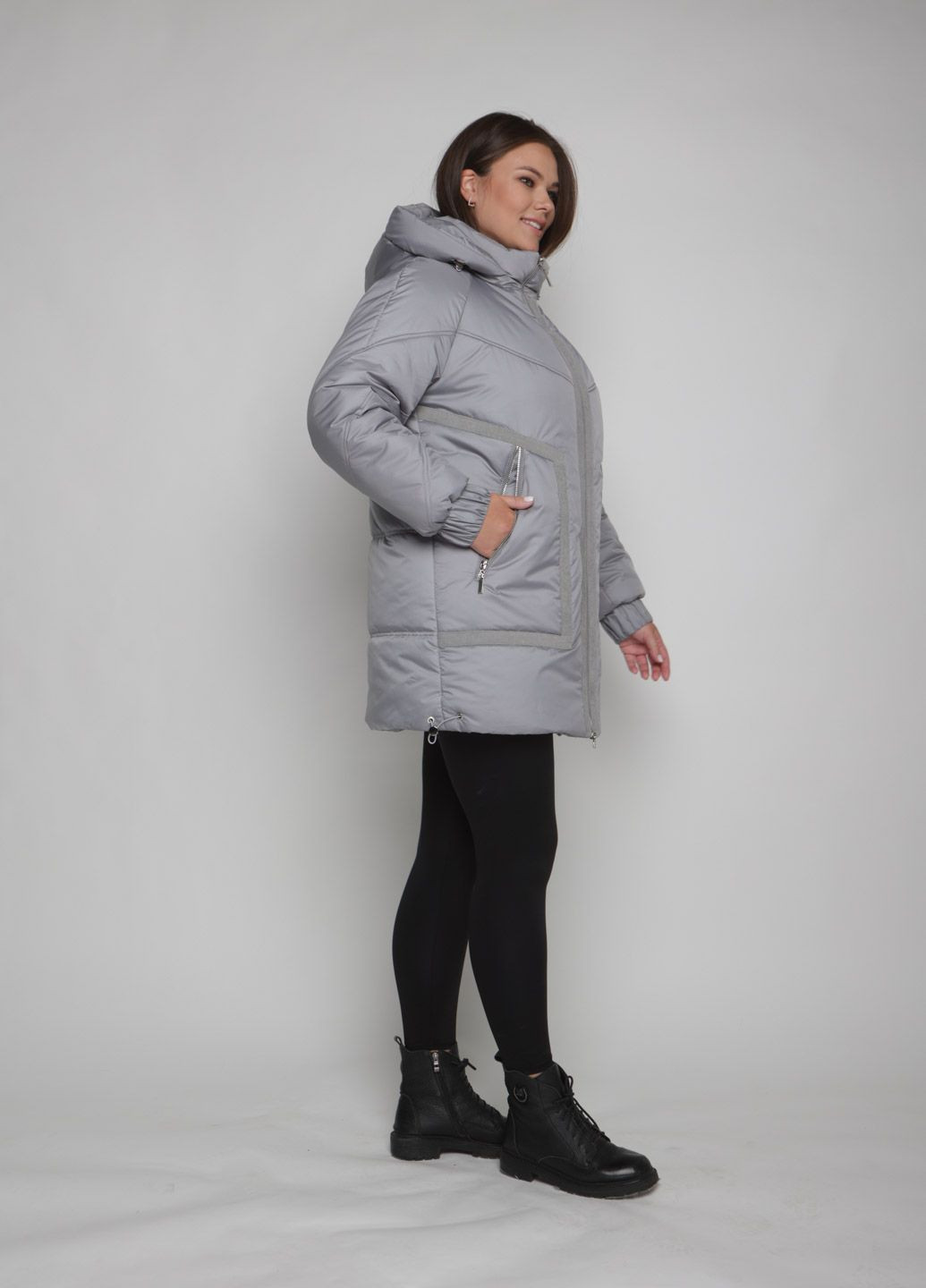Сіра зимня парка зимова жіноча великого розміру SK