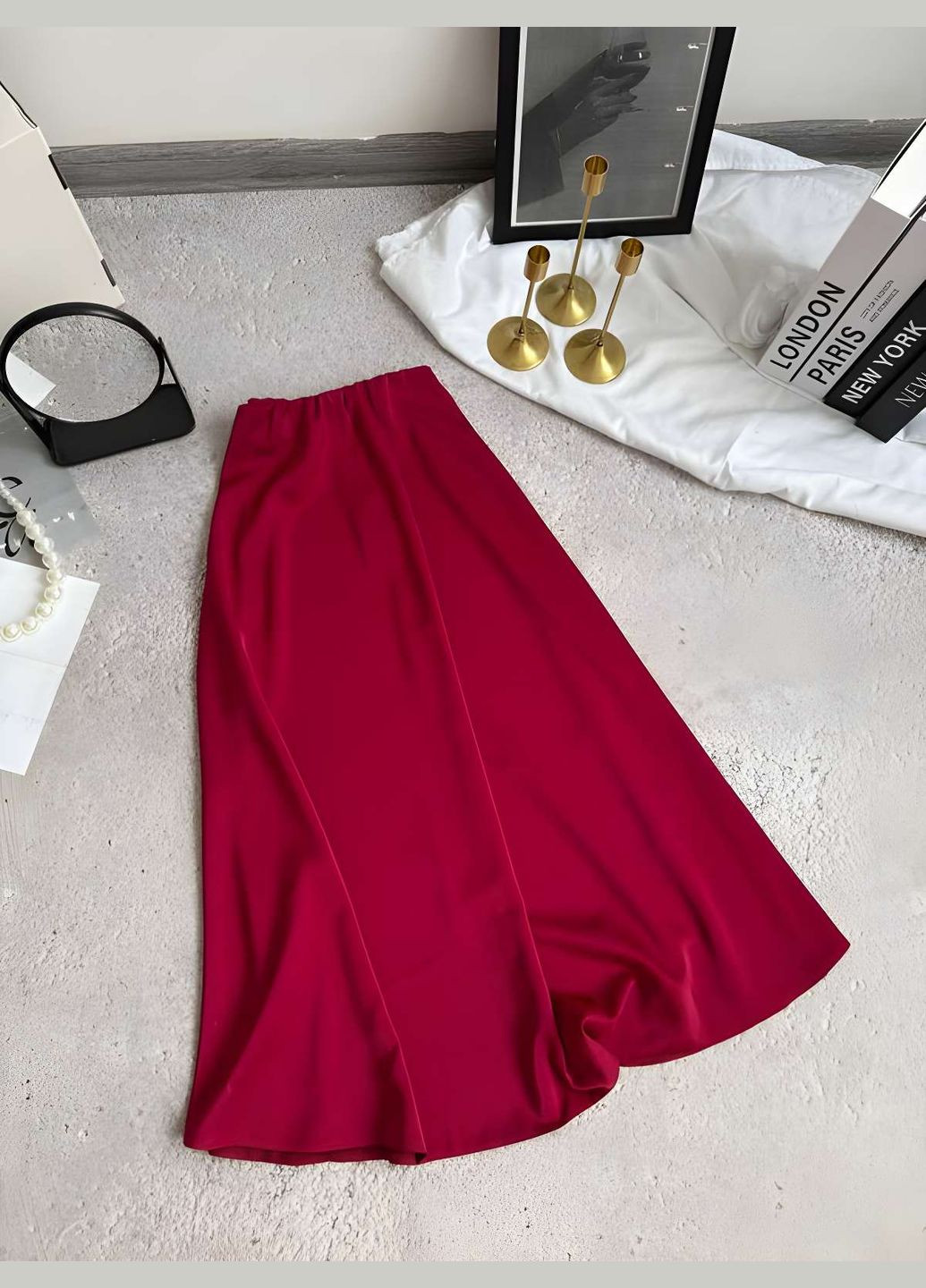 Бордовая повседневная, кэжуал, коктейльный, вечерний юбка с разрезом длинная миди женская дабл шелк 42-52 бордовая, бежевая, бутылка (зеленая) No Brand