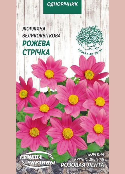 Насіння квіти жоржина великоквіткова Рожева стрічка 0,2г Насіння України (356120139)