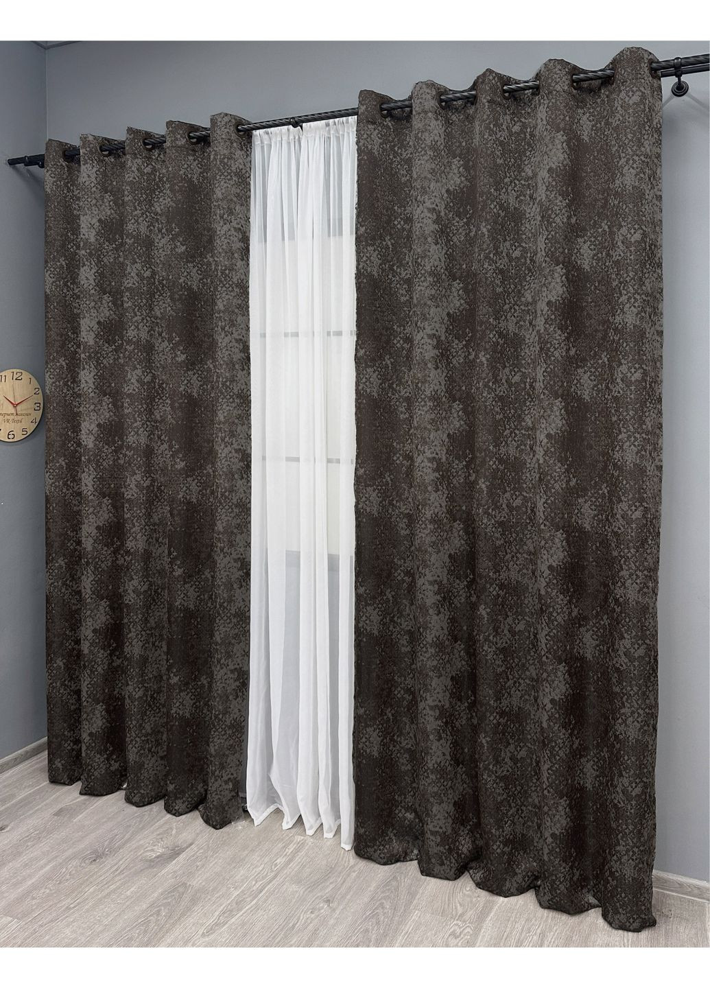 Комплект штор на люверсах Мармур Al-9 № 1640ш Венге з сірим 150х270 см 2 шт (37-0172) VR-Textil (317461221)
