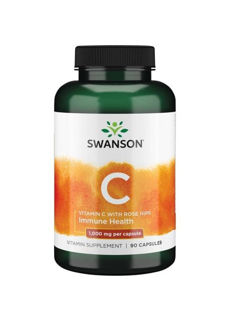 Вітамін С із шипшиною 1000 мг Vitamin C аскорбінова кислота антиоксидант для імунітету 90 капсул Swanson (263687093)