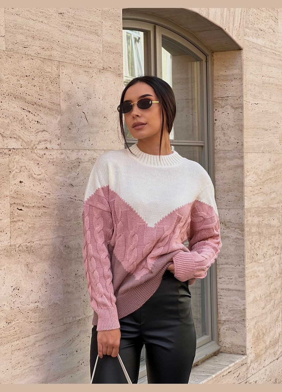 Пудровый демисезонный вязаный женский свитер с горлом пудрового цвета 29889 Fashion