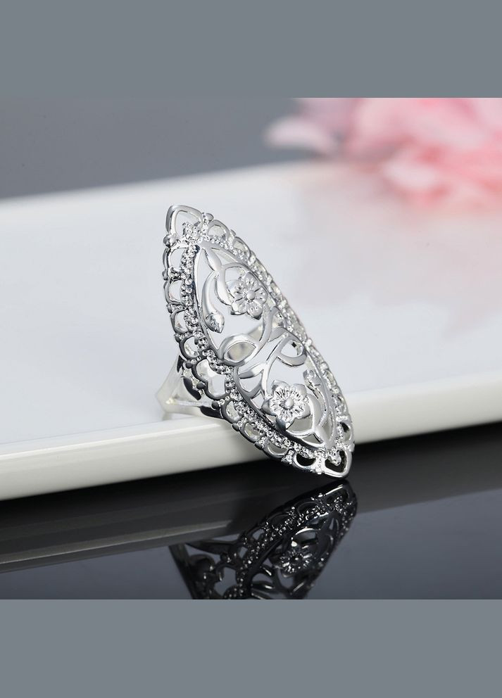 Женское кольцо в виде растения Листва серебристое размер регулируемый безразмерное Fashion Jewelry (294321302)