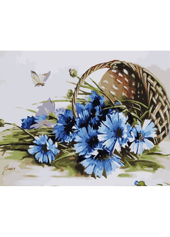 Картина для малювання за номерами Strateg Ковшик волошок з лаком та рівнем 40х50 (GS1359) Стратег (365547120)