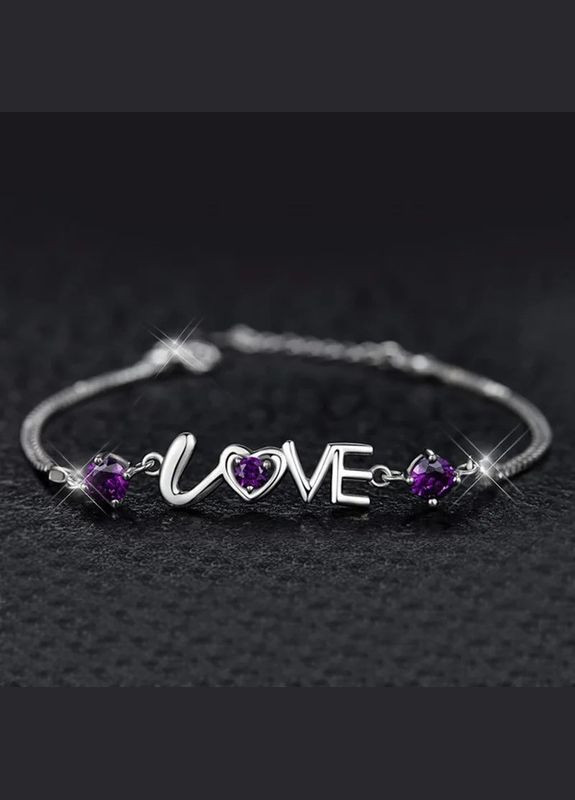 Женский браслет с фиолетовыми фианитами и надписью Love (Любовь) нежный браслет Fashion Jewelry (285814480)
