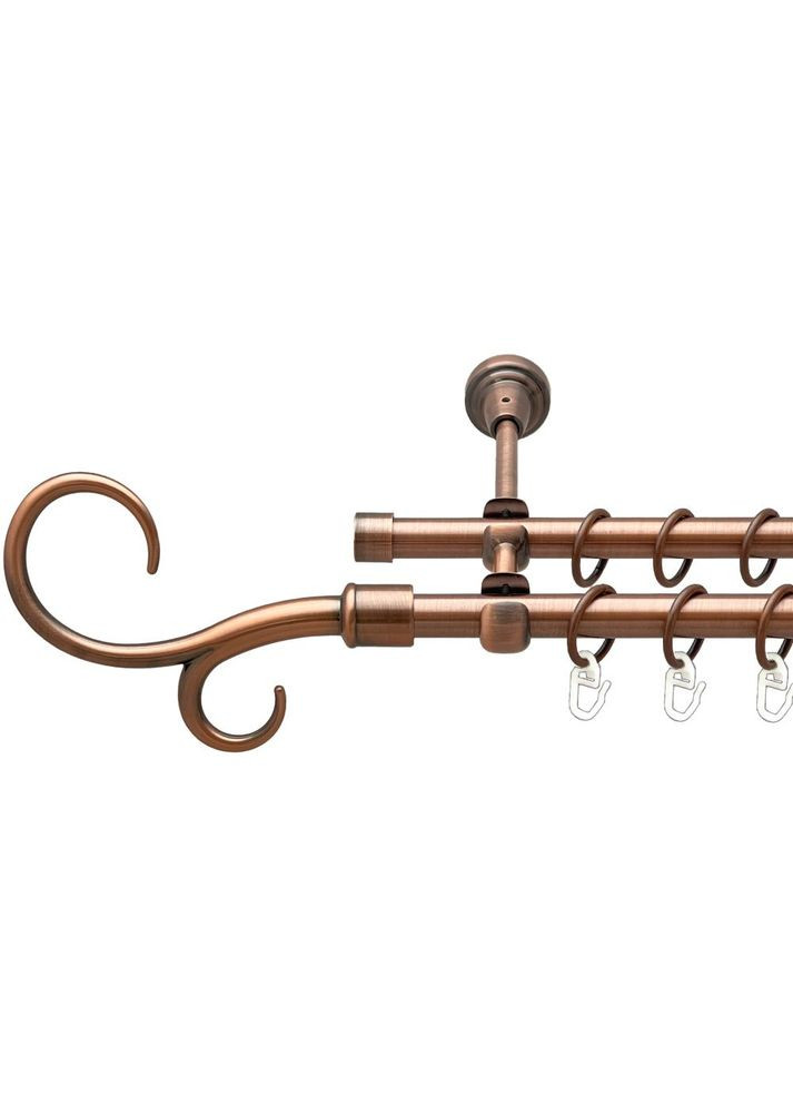 Карниз Гак Подвійний металевий дворядний відкритий гладка труба Мідь 16\16 мм 120 см (00-00020588) ORVIT (300690938)