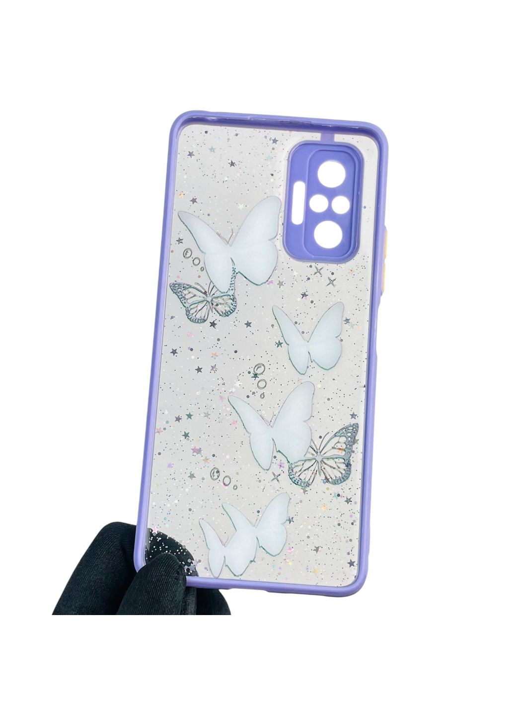 Чохол для Redmi Note 10 Pro 4G з блискітками з метеликами на сяомі редмі нот 10 про 4г бузковий Xiaomi (366390705)