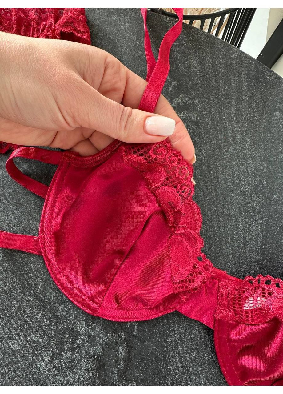 Бордовий балконет комплект білизни "premium" з поясом та гартери Vital-Textile з кісточками поліестер, еластан