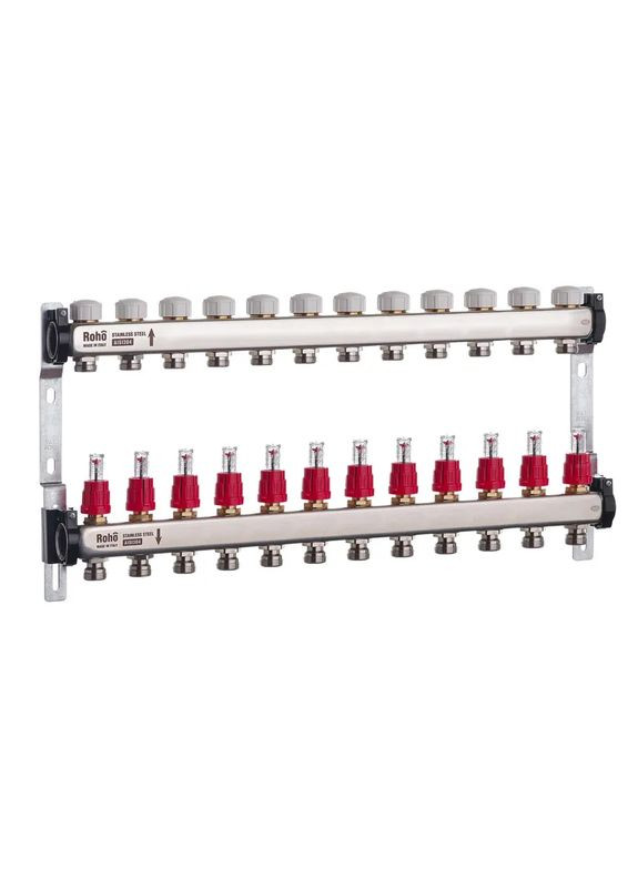 Колектор з витратоміром та термостатичними клапанами R804-12 - 1"х 12 вих. (RO0044) Roho (322003002)