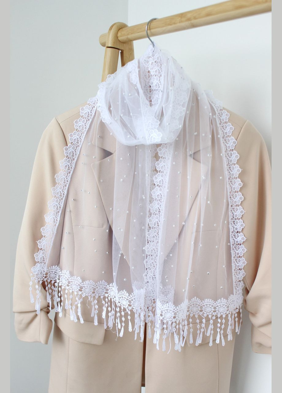 Шарф білий весільний церковний ажурний 156001 Husta (322502373)